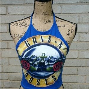 Guns and roses blue halter top by bravado small